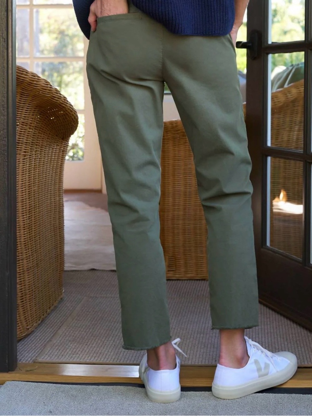 Frank & Eileen Wicklow Chino Crop Pants in Army Green. - Picture 2 of 8